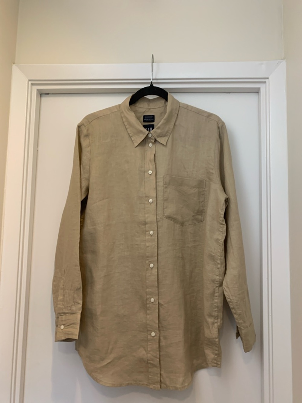 Casual womans Long-Sleeve Linen Shirt - Beige 100 linen